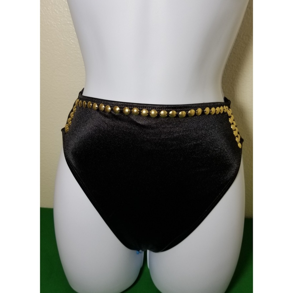 Asos Design Black Bikini Bottom Swimwear Sz 2 Cheeky Beach Pool Gold Studs NWOT